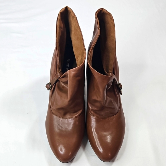 Nine West Soft Brown Leather Heeled Boots with Ruched Design Size 9.5 - Picture 3 of 9